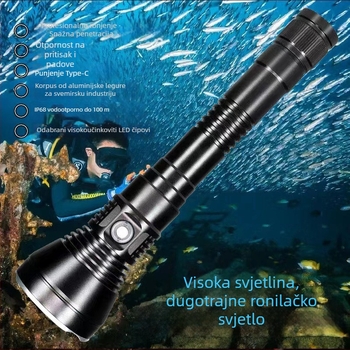 LED potopna svjetiljka 50W, vodootporna, aluminijska legura, punjiva, domet 500 m