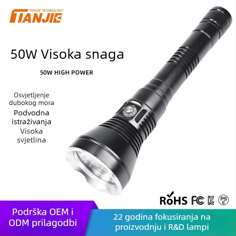 LED potopna svjetiljka 50W, vodootporna, aluminijska legura, punjiva, domet 500 m