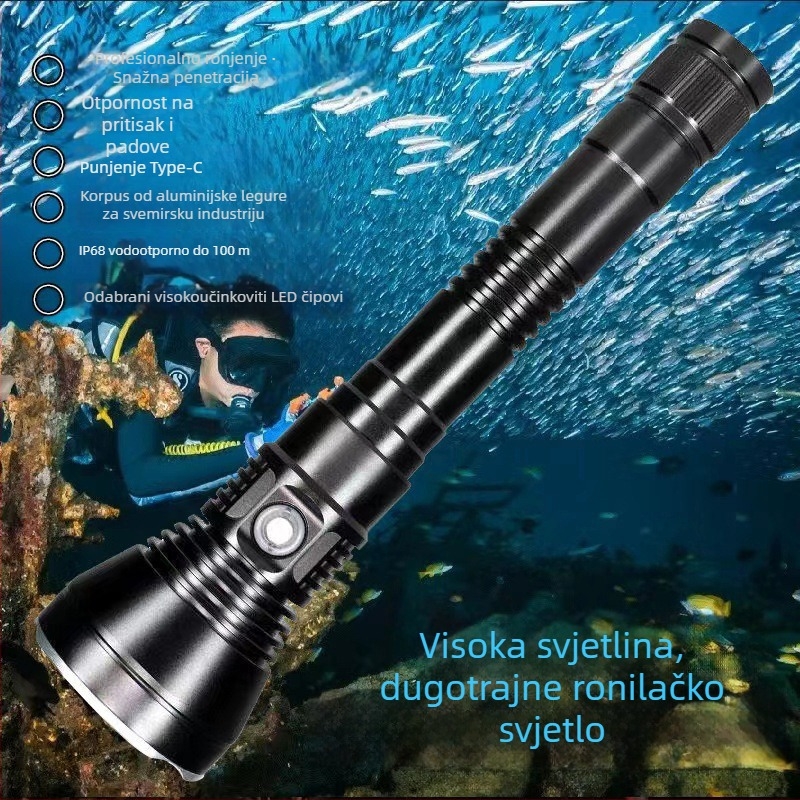 LED potopna svjetiljka 50W, vodootporna, aluminijska legura, punjiva, domet 500 m