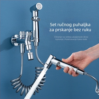 Zidna ručna slavina s bakrenim prskalom i dvostrukim izlazom, nosač (zidna montaža; bakar; prskalo; dvostruki izlaz)