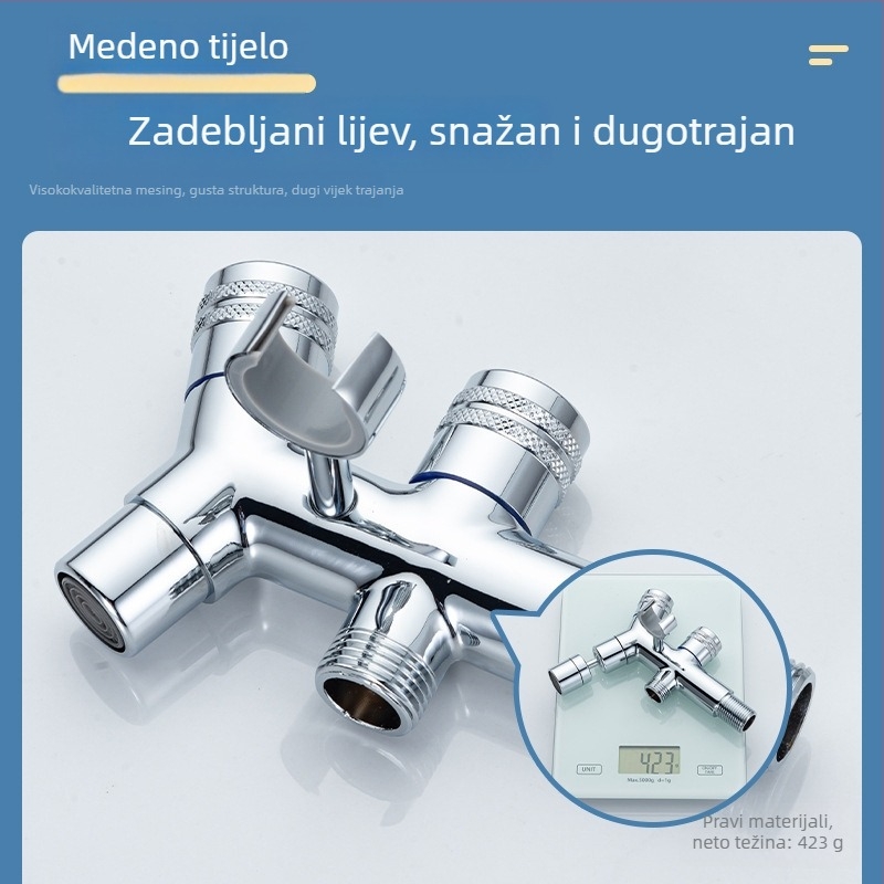 Zidna ručna slavina s bakrenim prskalom i dvostrukim izlazom, nosač (zidna montaža; bakar; prskalo; dvostruki izlaz)