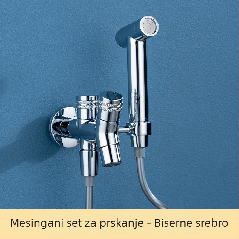 Zidna ručna slavina s bakrenim prskalom i dvostrukim izlazom, nosač (zidna montaža; bakar; prskalo; dvostruki izlaz)