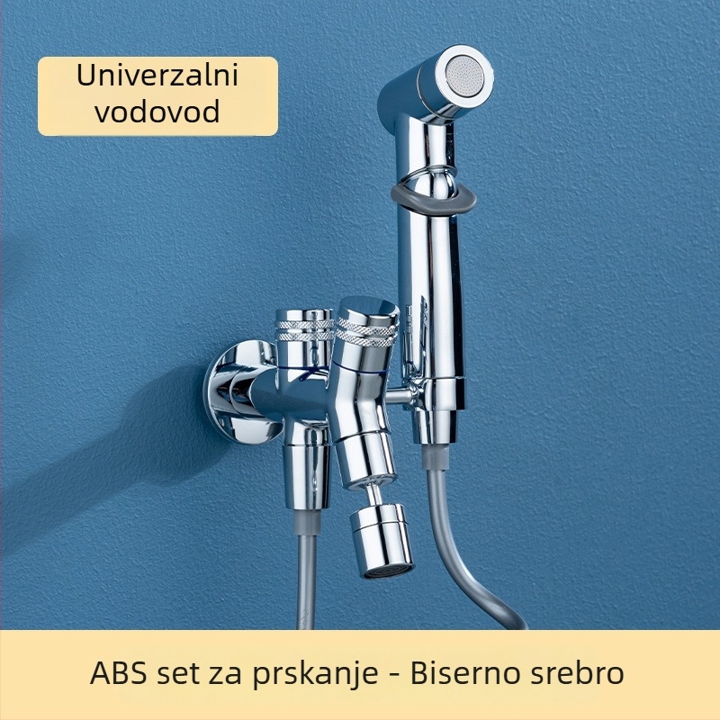 Zidna ručna slavina s bakrenim prskalom i dvostrukim izlazom, nosač (zidna montaža; bakar; prskalo; dvostruki izlaz)