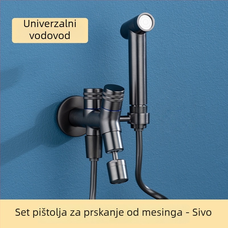 Zidna ručna slavina s bakrenim prskalom i dvostrukim izlazom, nosač (zidna montaža; bakar; prskalo; dvostruki izlaz)