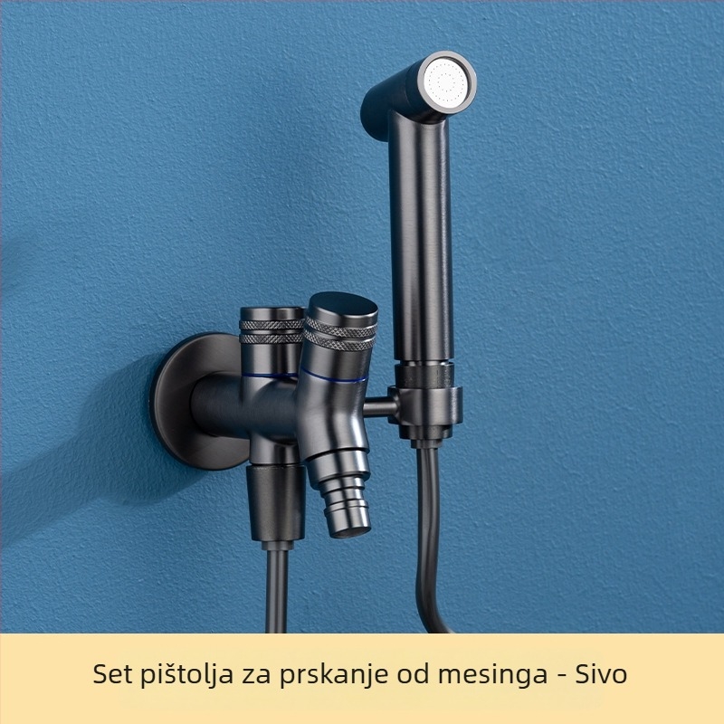 Zidna ručna slavina s bakrenim prskalom i dvostrukim izlazom, nosač (zidna montaža; bakar; prskalo; dvostruki izlaz)