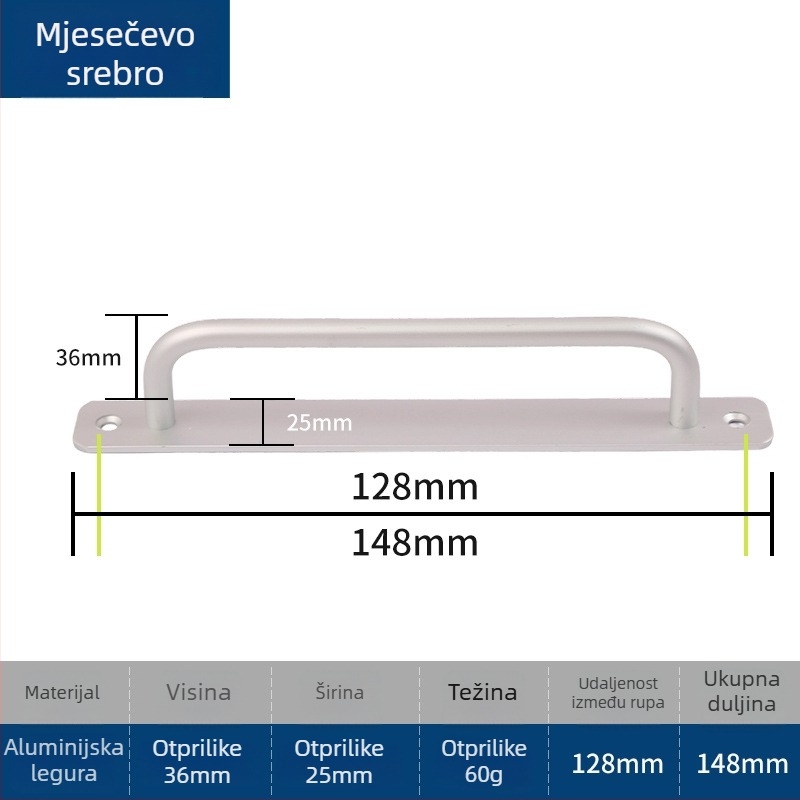 Kuka za vrata od aluminijske legure bez bušenja — pogodna za vrata, prozore i ormare; materijal: aluminijska legura; površina: elektroplatirani završetak; stil: moderni minimalistički