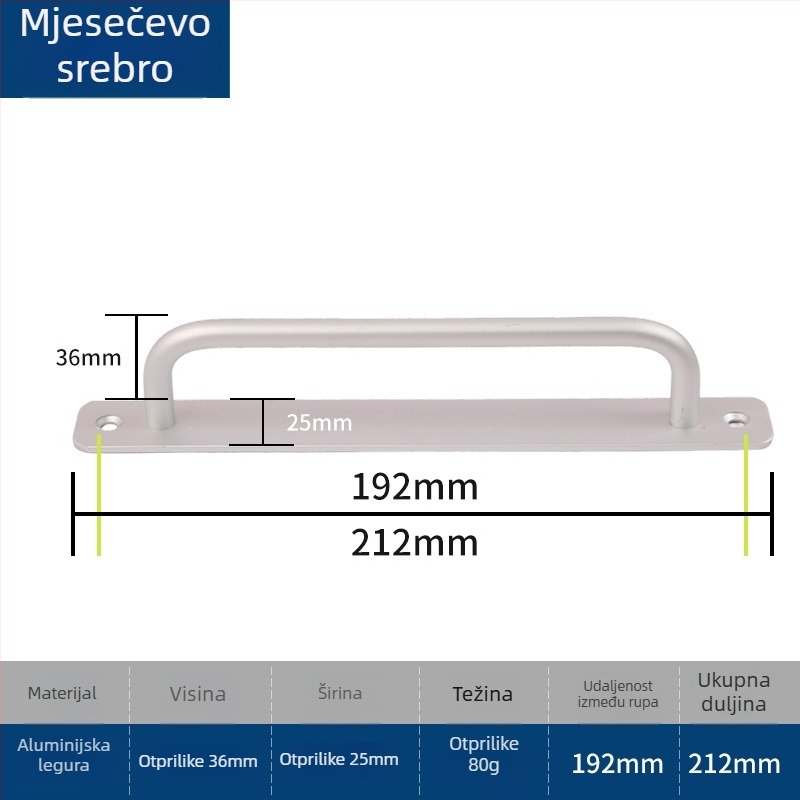 Kuka za vrata od aluminijske legure bez bušenja — pogodna za vrata, prozore i ormare; materijal: aluminijska legura; površina: elektroplatirani završetak; stil: moderni minimalistički