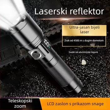 Punjiva LED baterijska svjetiljka s 360° rotacijom glave, 1800 mAh, domet do 500 m, višefunkcionalna za vanjsku upotrebu