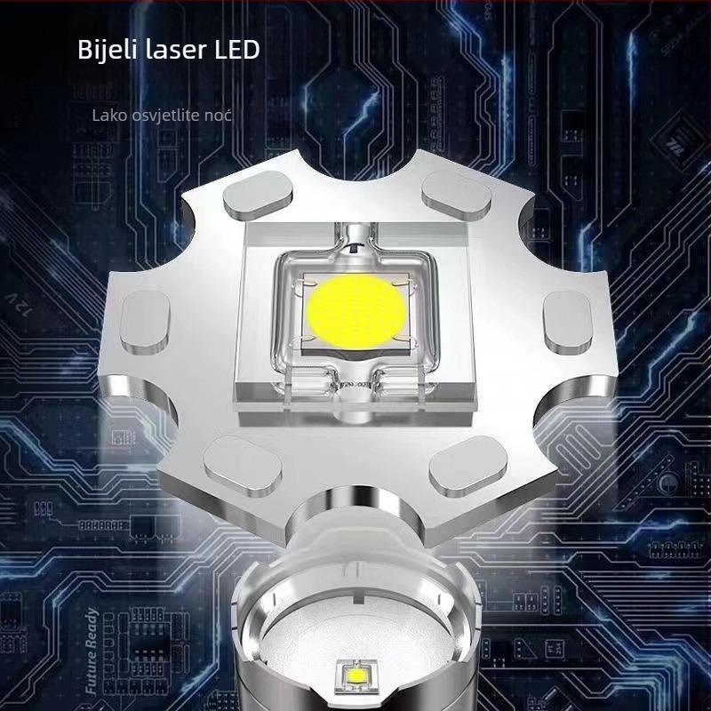 Punjiva LED baterijska svjetiljka s 360° rotacijom glave, 1800 mAh, domet do 500 m, višefunkcionalna za vanjsku upotrebu