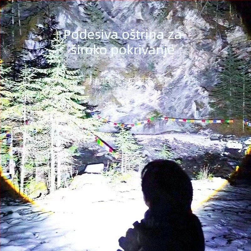 Punjiva LED baterijska svjetiljka s 360° rotacijom glave, 1800 mAh, domet do 500 m, višefunkcionalna za vanjsku upotrebu