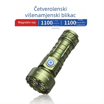 Vanjska kompakna LED svjetiljka, punjiva, aluminijska legura, 1100 mAh, 350+ lm, vodootporna, domet 200–500 m