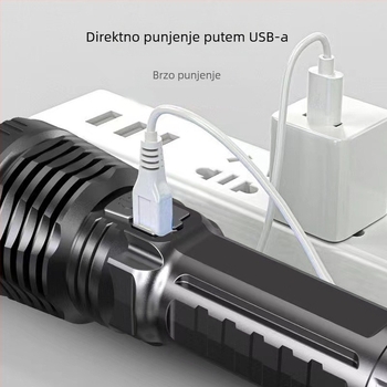 Mini USB punjiva ručna LED lampa, 500 mAh, domet 100–200 m, pogon pritiskom dlanom
