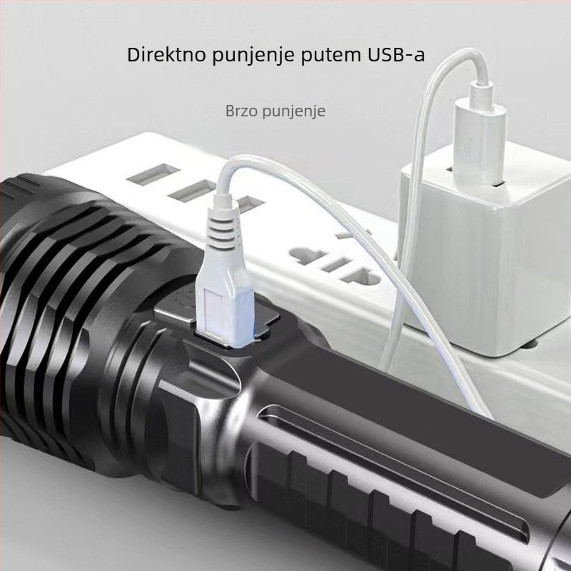 Mini USB punjiva ručna LED lampa, 500 mAh, domet 100–200 m, pogon pritiskom dlanom