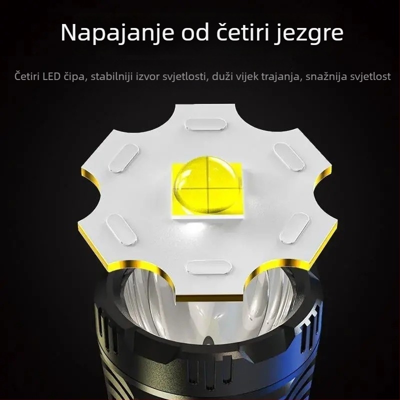 Mini USB punjiva ručna LED lampa, 500 mAh, domet 100–200 m, pogon pritiskom dlanom