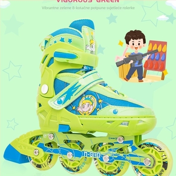 Dječji inline skates set, za početnike, prilagodljivi bljeskajući kotači, gornji dio od PVC mreže, PU kotači