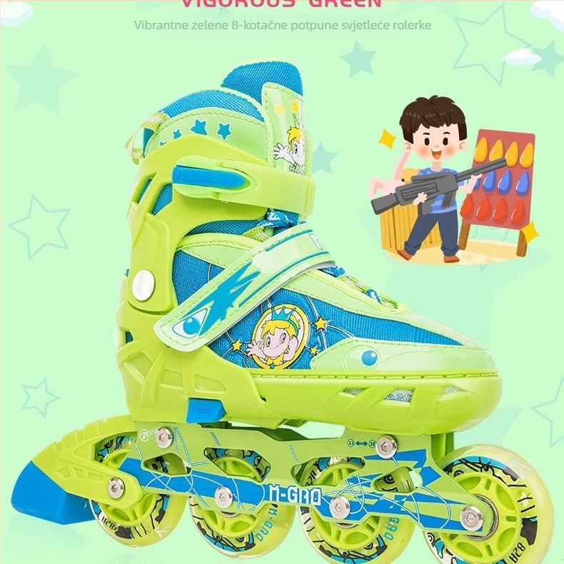 Dječji inline skates set, za početnike, prilagodljivi bljeskajući kotači, gornji dio od PVC mreže, PU kotači