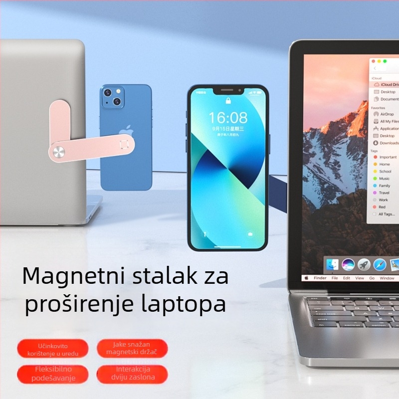 Držač za telefon i prijenosno računalo, aluminijska legura, magnetska bočna podrška zaslona, model SP21, protiv podrhtavanja