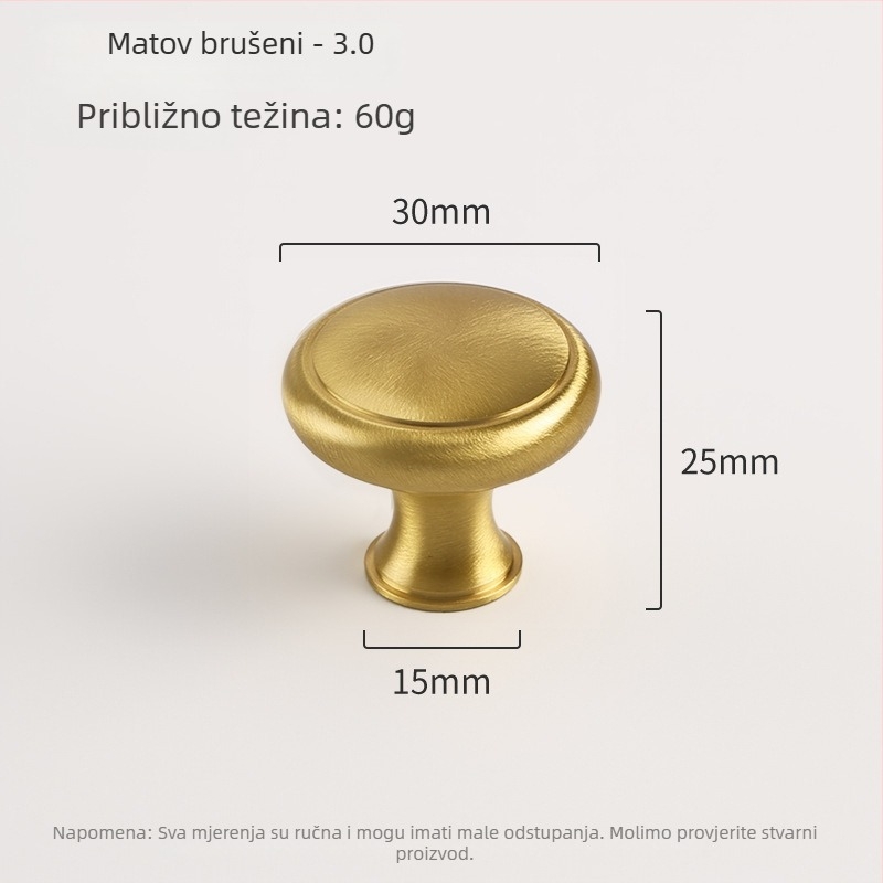 Mesingane ručke za vrata ormara, kuglaste, s jednim otvorom, ugradbeni način montaže, novi kineski stil