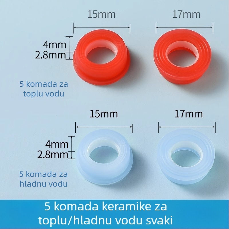 Set jezgre ventila za slavinu: keramički list, silikon podloga, brtveni prsten i brtva; marka Friendly; moderan minimalistički stil