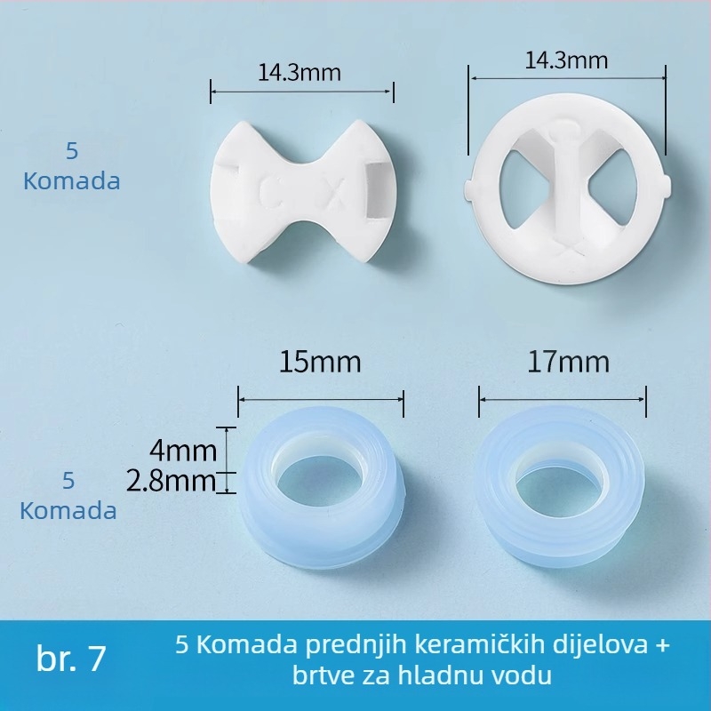 Set jezgre ventila za slavinu: keramički list, silikon podloga, brtveni prsten i brtva; marka Friendly; moderan minimalistički stil