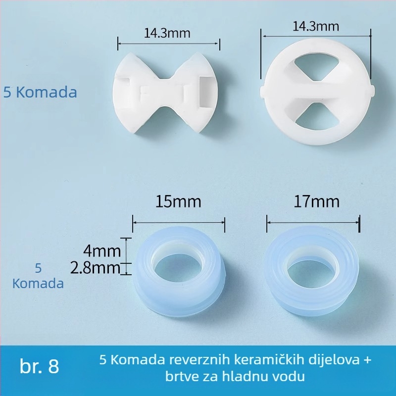 Set jezgre ventila za slavinu: keramički list, silikon podloga, brtveni prsten i brtva; marka Friendly; moderan minimalistički stil