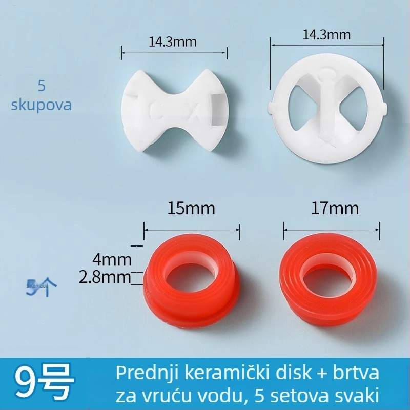 Set jezgre ventila za slavinu: keramički list, silikon podloga, brtveni prsten i brtva; marka Friendly; moderan minimalistički stil