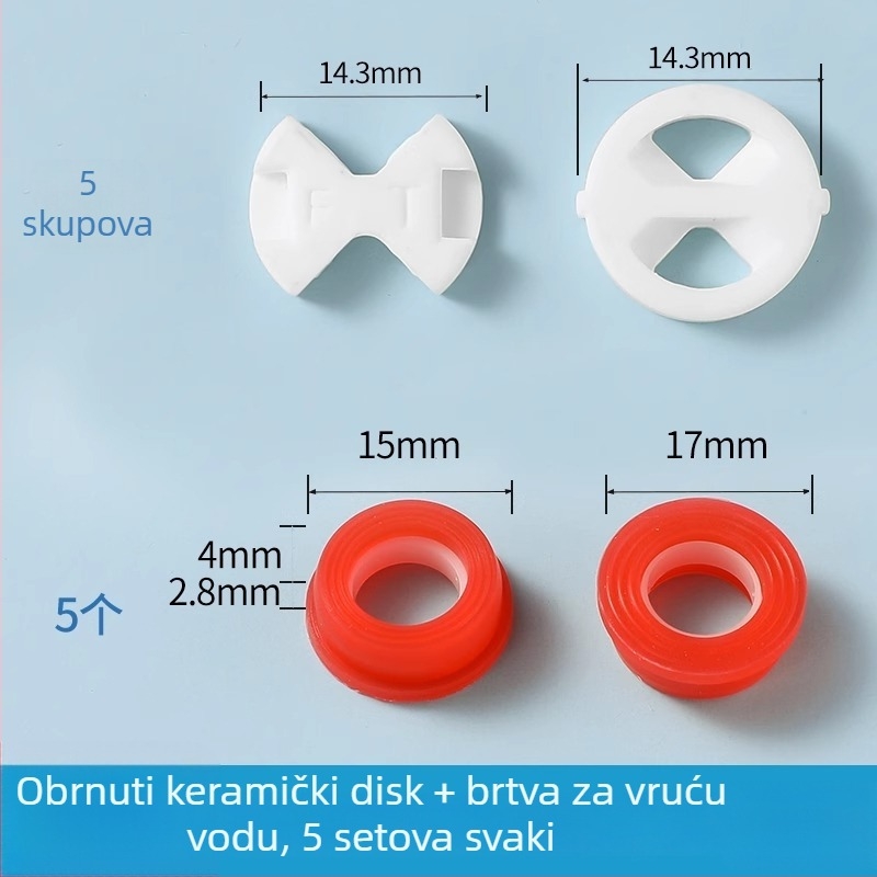Set jezgre ventila za slavinu: keramički list, silikon podloga, brtveni prsten i brtva; marka Friendly; moderan minimalistički stil