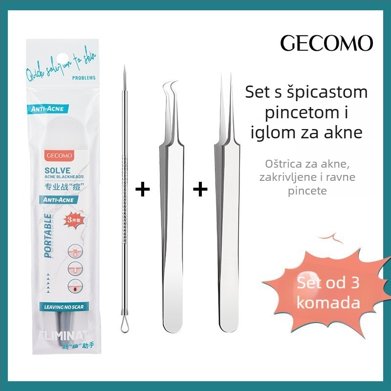GECOMO Set igala za akne – Nehrđajući čelik, ultra oštre igle i ultra tanke pincete za uklanjanje crnih mitesa i zatvorenih komedona