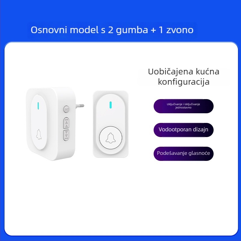 Bežični zvučnik za vrata s dvostrukim prijemnikom, duga dometa, 36 tonova zvona, 110–220 V AC, napajanje preko mreže ili baterije
