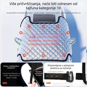 Pokrov za snijeg za prednje staklo autom, anti-smrzavanje, anti-snijeg, univerzalna prilagodba, aluminijska folija, montaža s klipsama, prugasti uzorak, debeli zimski pokrivač