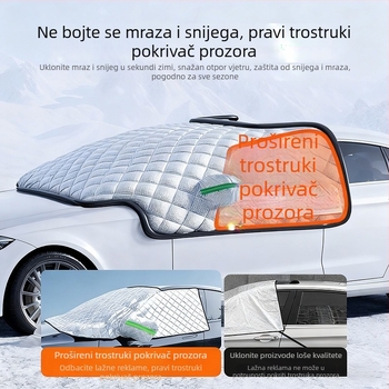Pokrov za snijeg za prednje staklo autom, anti-smrzavanje, anti-snijeg, univerzalna prilagodba, aluminijska folija, montaža s klipsama, prugasti uzorak, debeli zimski pokrivač