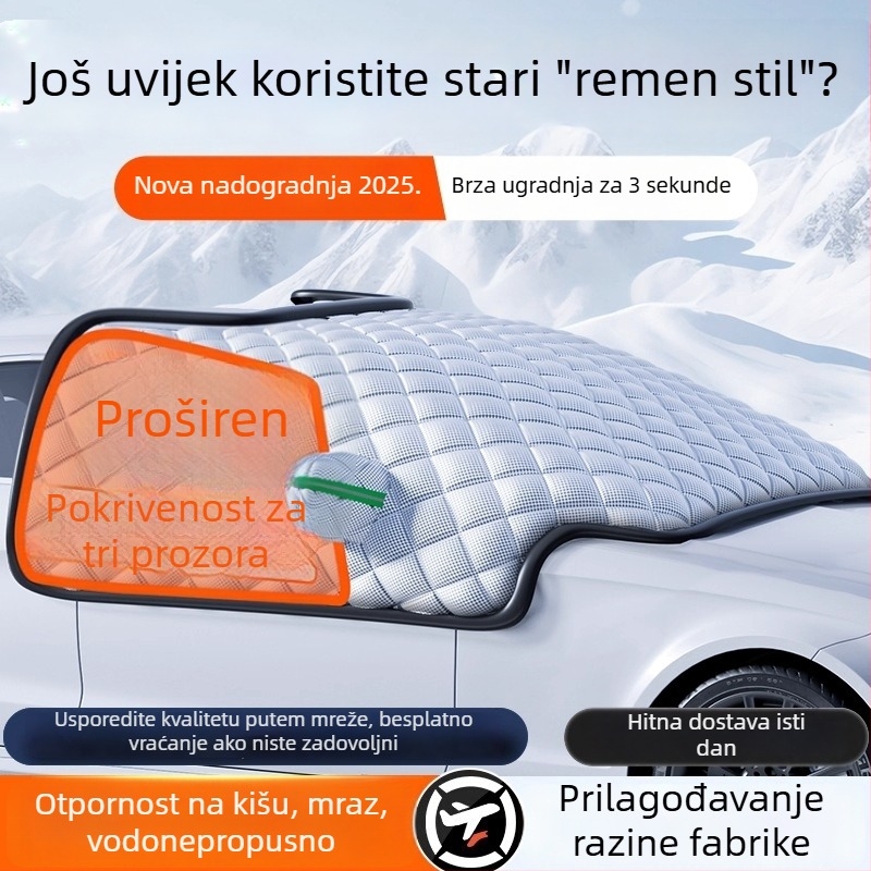 Pokrov za snijeg za prednje staklo autom, anti-smrzavanje, anti-snijeg, univerzalna prilagodba, aluminijska folija, montaža s klipsama, prugasti uzorak, debeli zimski pokrivač