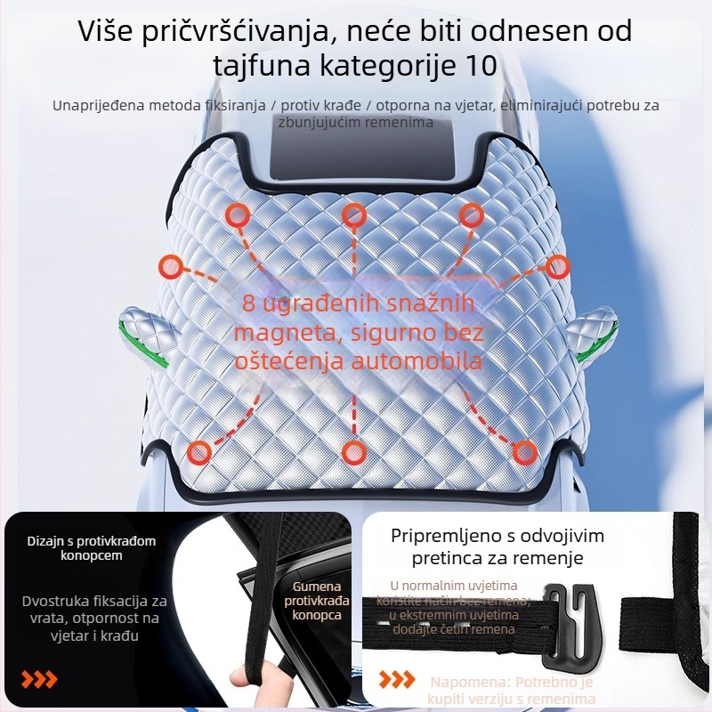 Pokrov za snijeg za prednje staklo autom, anti-smrzavanje, anti-snijeg, univerzalna prilagodba, aluminijska folija, montaža s klipsama, prugasti uzorak, debeli zimski pokrivač