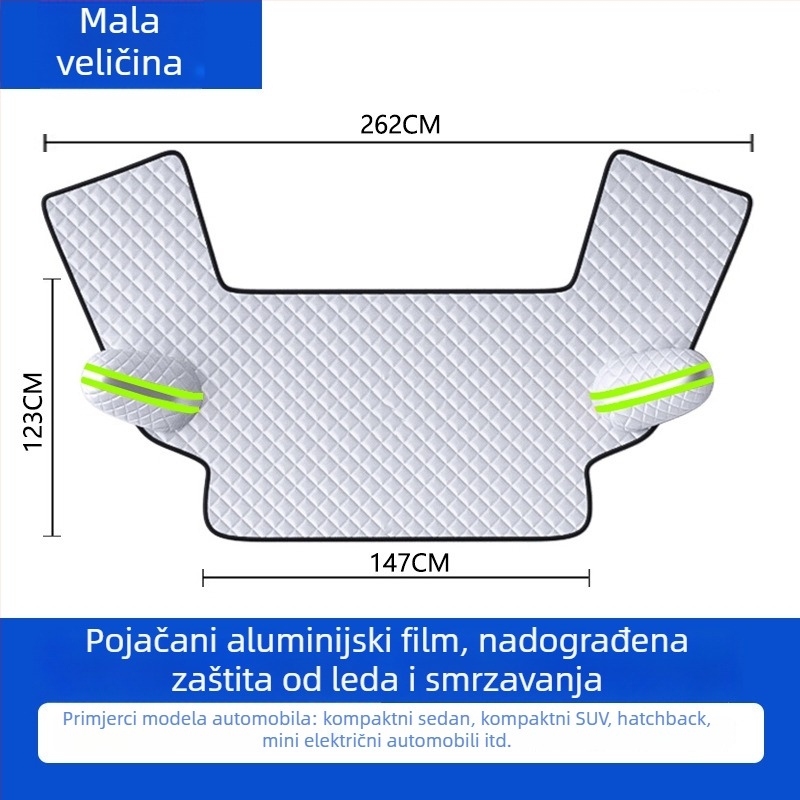 Pokrov za snijeg za prednje staklo autom, anti-smrzavanje, anti-snijeg, univerzalna prilagodba, aluminijska folija, montaža s klipsama, prugasti uzorak, debeli zimski pokrivač
