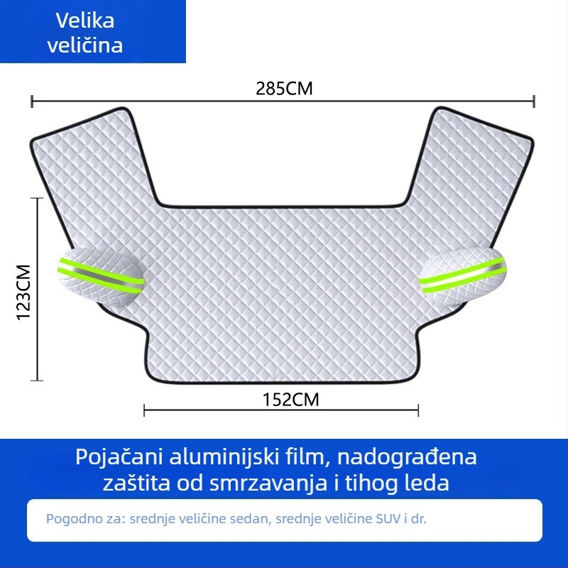Pokrov za snijeg za prednje staklo autom, anti-smrzavanje, anti-snijeg, univerzalna prilagodba, aluminijska folija, montaža s klipsama, prugasti uzorak, debeli zimski pokrivač