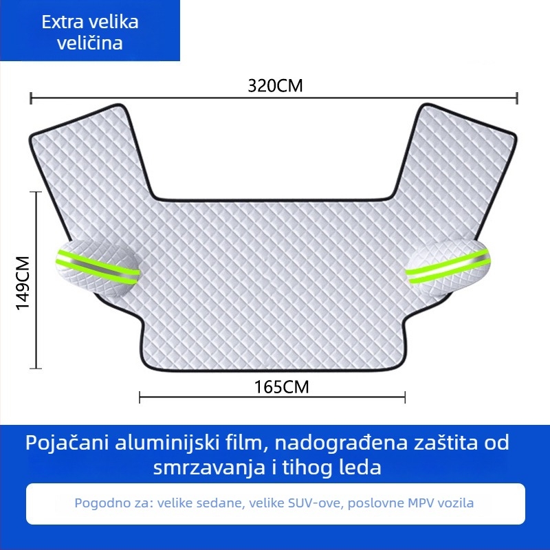 Pokrov za snijeg za prednje staklo autom, anti-smrzavanje, anti-snijeg, univerzalna prilagodba, aluminijska folija, montaža s klipsama, prugasti uzorak, debeli zimski pokrivač