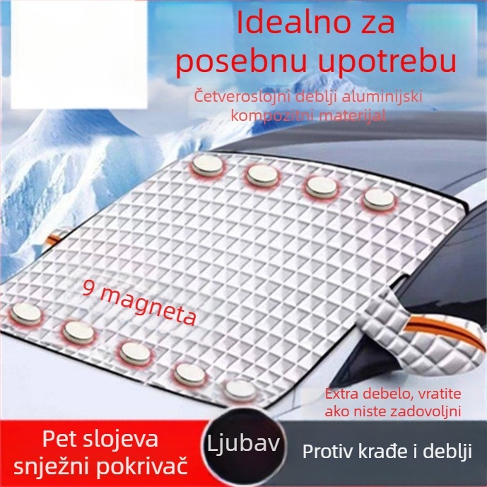 Snježni pokrov za automobil, kompatibilan s Ideal autom pokrivačem, ojačano magnetsko prianjanje, toplinska izolacija, zaštita od sunca, antifriz, protiv snijega