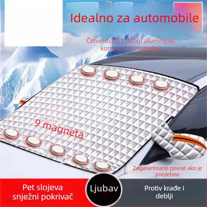 Snježni pokrov za automobil, kompatibilan s Ideal autom pokrivačem, ojačano magnetsko prianjanje, toplinska izolacija, zaštita od sunca, antifriz, protiv snijega