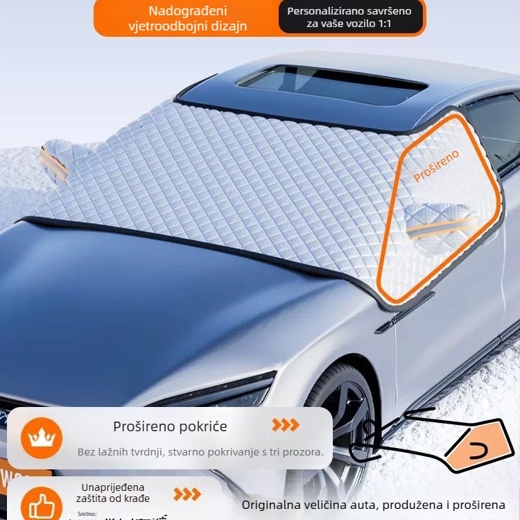 Auto snježna zaštita prednjeg stakla - magnetsko učvršćivanje, aluminijska folija, univerzalna prilagodba, mrežasti uzorak, debeli stil