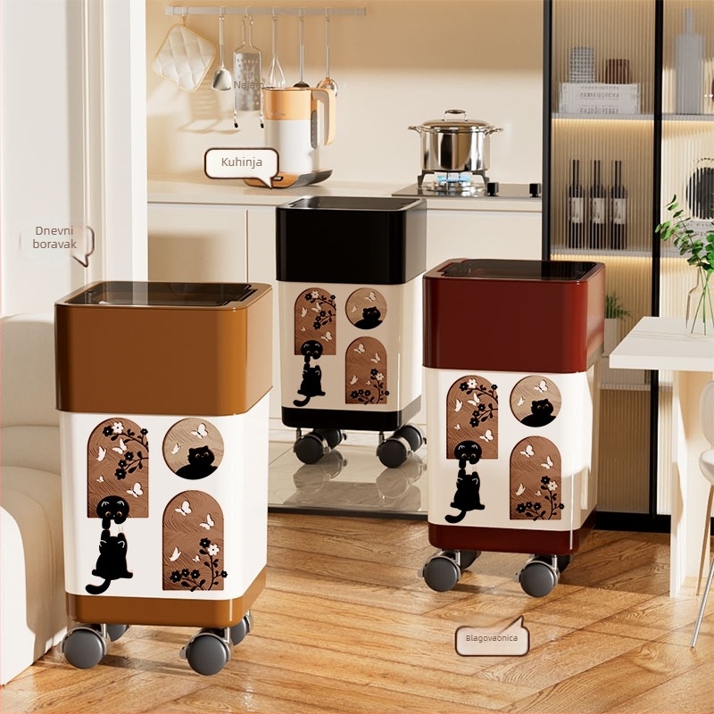 Kanta za smeće s poklopcem, pravokutna, 12 L, plastična, s kotačićima, otvaranje pritiskom