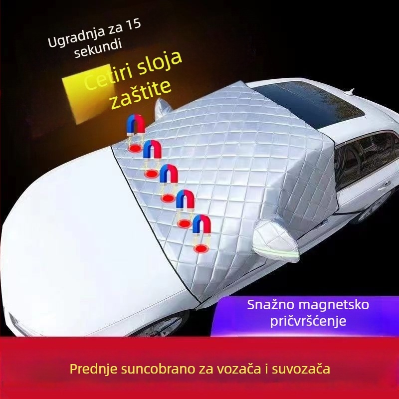 Pokrov vjetrobranskog stakla automobila – debeli izolacijski zimski štit, Oxford tkanina, teleskopska montaža, univerzalno za prednje staklo