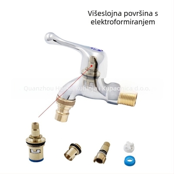 Ugradna zidna slavina za perilicu rublja, produženi brzi uključni ventil, cinkova legura, 15 mm ulaz/izlaz, 0–90°C, 1,6 MPa