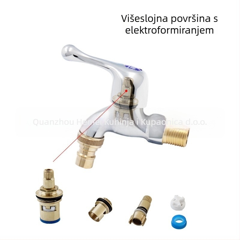 Ugradna zidna slavina za perilicu rublja, produženi brzi uključni ventil, cinkova legura, 15 mm ulaz/izlaz, 0–90°C, 1,6 MPa