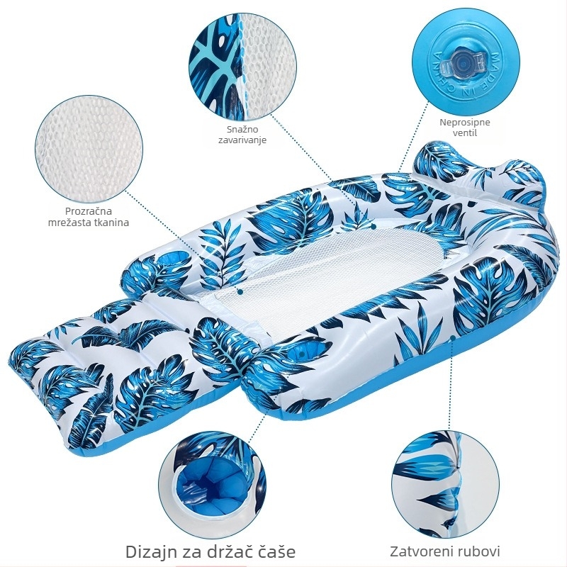 PVC ležaljka za bazen u obliku lista, napuhavajuća, s jastukom i mrežom – za jednu osobu