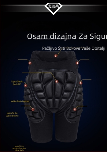 Ellando Hlače za Zaštitu Bokova – Zaštita struka i bokova, za rolanje, skijanje i biciklizam, 20 mm debljina, poliester materijal
