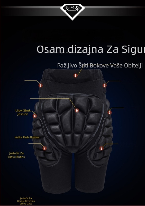 Ellando Hlače za Zaštitu Bokova – Zaštita struka i bokova, za rolanje, skijanje i biciklizam, 20 mm debljina, poliester materijal