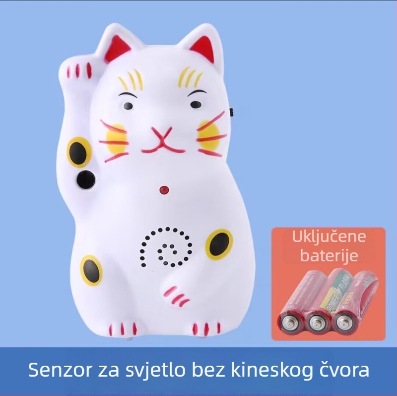 Indukcijski zvončić za vrata s dizajnom Sretna mačka, napajanje baterije 4.5V, ton pozdrava Hello, welcome, pogodan za domove i male trgovine