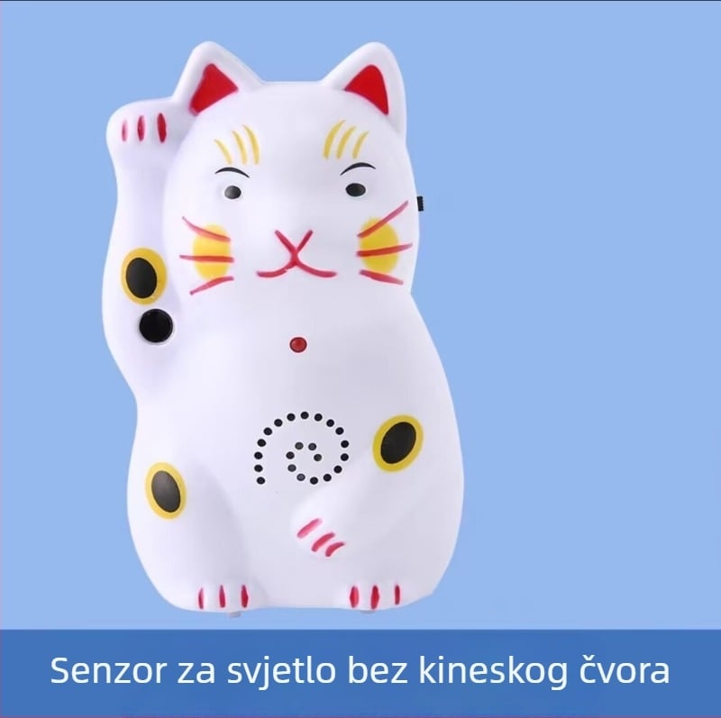 Indukcijski zvončić za vrata s dizajnom Sretna mačka, napajanje baterije 4.5V, ton pozdrava Hello, welcome, pogodan za domove i male trgovine