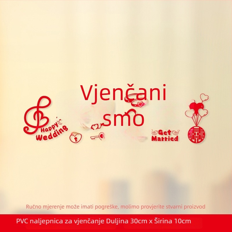Set svadbenih prozorskih naljepnica – Xiaolu Happy Words, plastični, bez uvoza