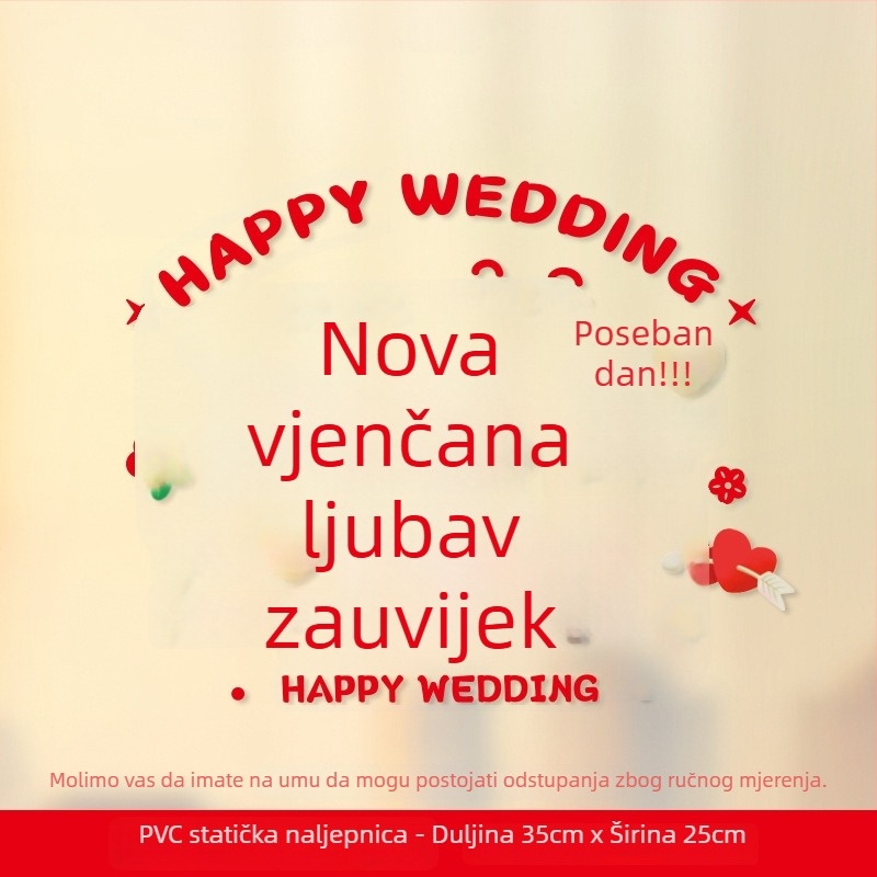Set svadbenih prozorskih naljepnica – Xiaolu Happy Words, plastični, bez uvoza